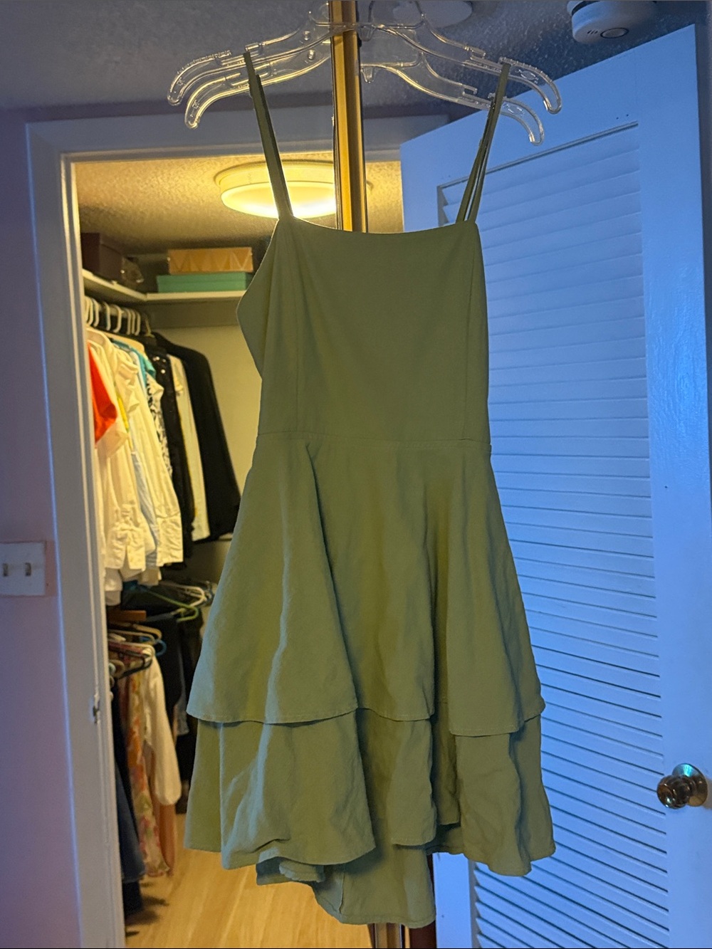 HALARA Olive Tiered Spaghetti-Strap Mini Dress